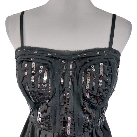 AMERICAN EAGLE! GORGEOUS GRAY SEQUINNED BODICE REMOVABLE STRAP MINI DRESS! SZ 12 - Picture 5 of 9